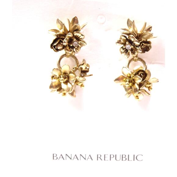 NWT Banana Republic Women's Double Brass Metal Flower Stud EARRINGS NWT 48 - Picture 5 of 7